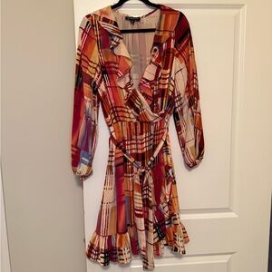 INC International Concepts Multicolor Plaid Long Sleeve Dress